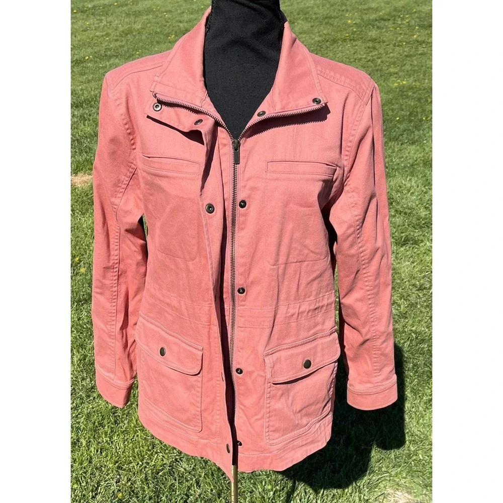 L.L.Bean Jacket Womens Petite Medium Pink‎ Cotton Twill Full Zip Utility Pockets